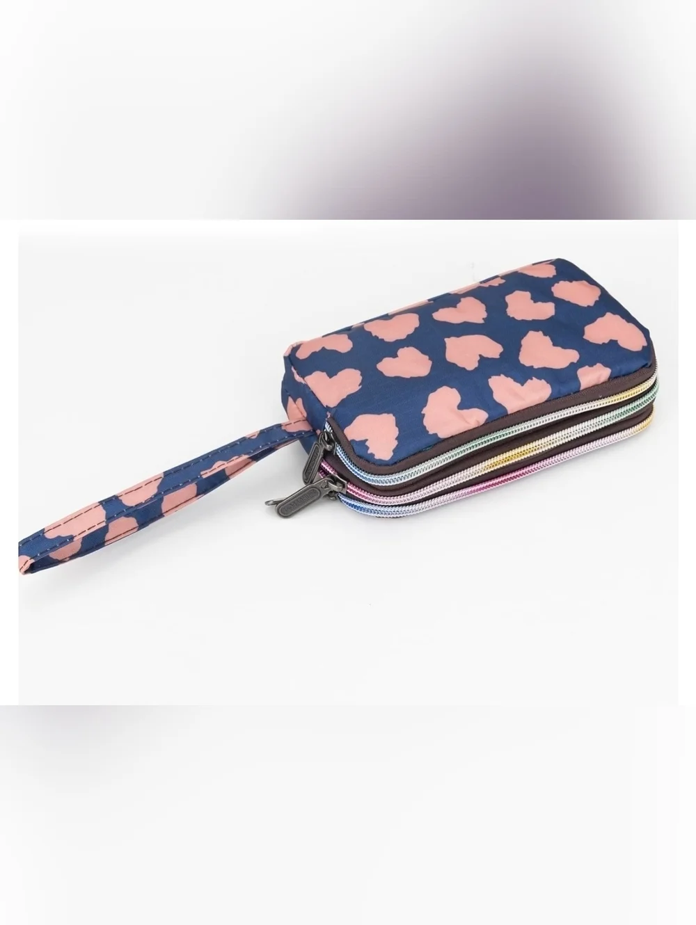Heart Triple-Zip Wristlet Phone Concert Bag Boho Organizer Pouch Waterproof NWT